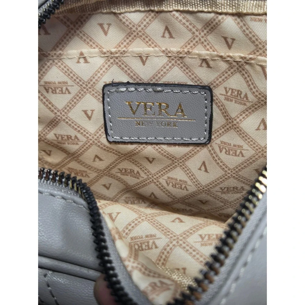 Vera New York Grey Quilted Crossbody Bag Vegan Leather Gold Chain Strap Small